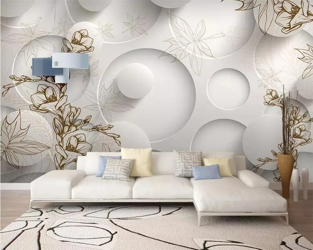 Custom wallpaper murals retro line drawing magnolia maple leaf living room TV sofa background wall 3d wallpaper