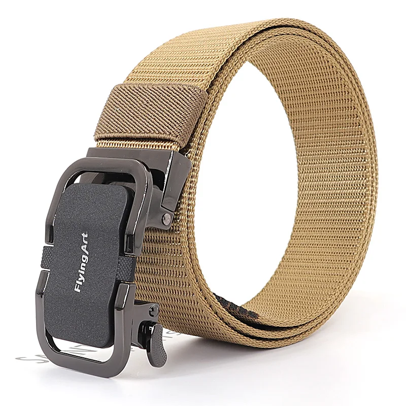 FlyingArt outdoor Tactical men\'s Nylon thick canvas belt youth Korean casual toothless Quick Release Jeans automatic Buckle Belt