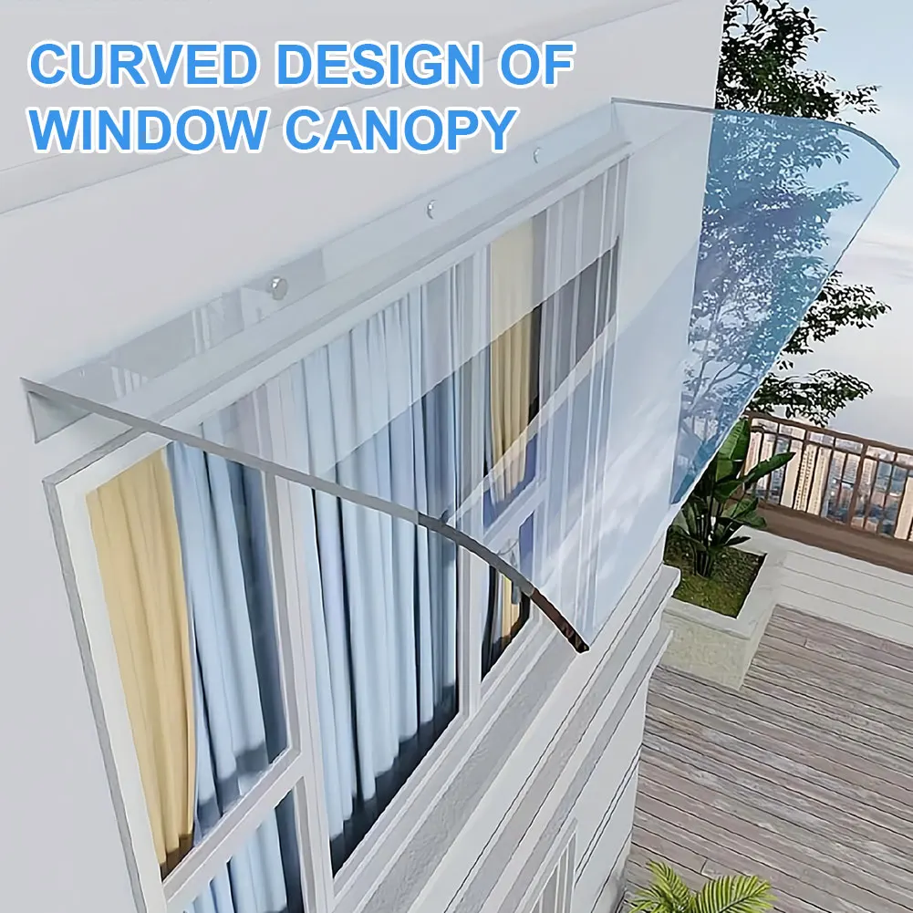 Window Door Wall Canop No Bracket Window Awning Canopy Transparent Invisible Rain Shelter Cover for Sun UV Rain Shelter