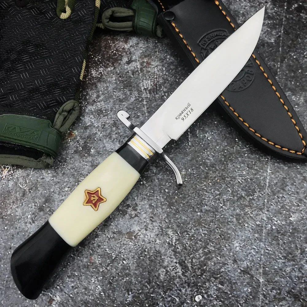 Tactical Russian Fixed Blade Nkvd Ussr Finka NKVD Knife Outdoor Survival Hunting Folding Knife Self Defense Leather Sheath