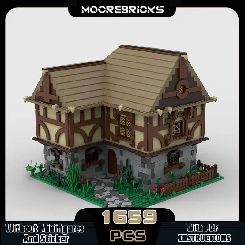 MOC บ้านยุคกลางที่อบอุ่นโมดูลาร์สถาปัตยกรรมชุดอาคารบล็อกประกอบปริศนาของเล่นความคิดริเริ่มอิฐของขวัญวันหยุด