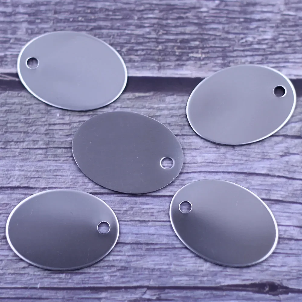 100Pcs Pendants Stainless Steel Blank Stamping Tags Silver Tone Oval For Charms Necklace Jewelry DIY Finding 30x22mm