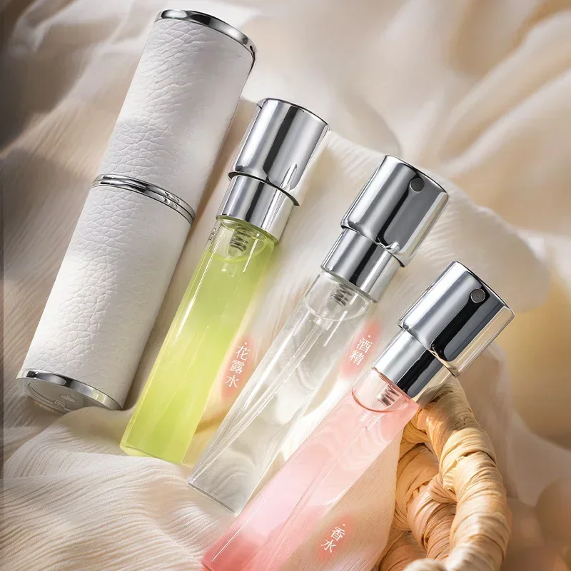 8ml Perfume Dispenser High-end portable Fine leather travel sample l Rotary press dispenser empty bottle