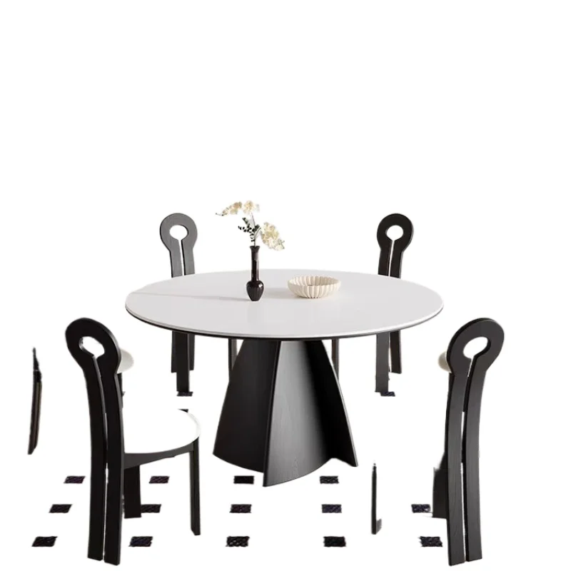 

Nordic solid wood quiet wind, round dining table, light luxury rock slab table