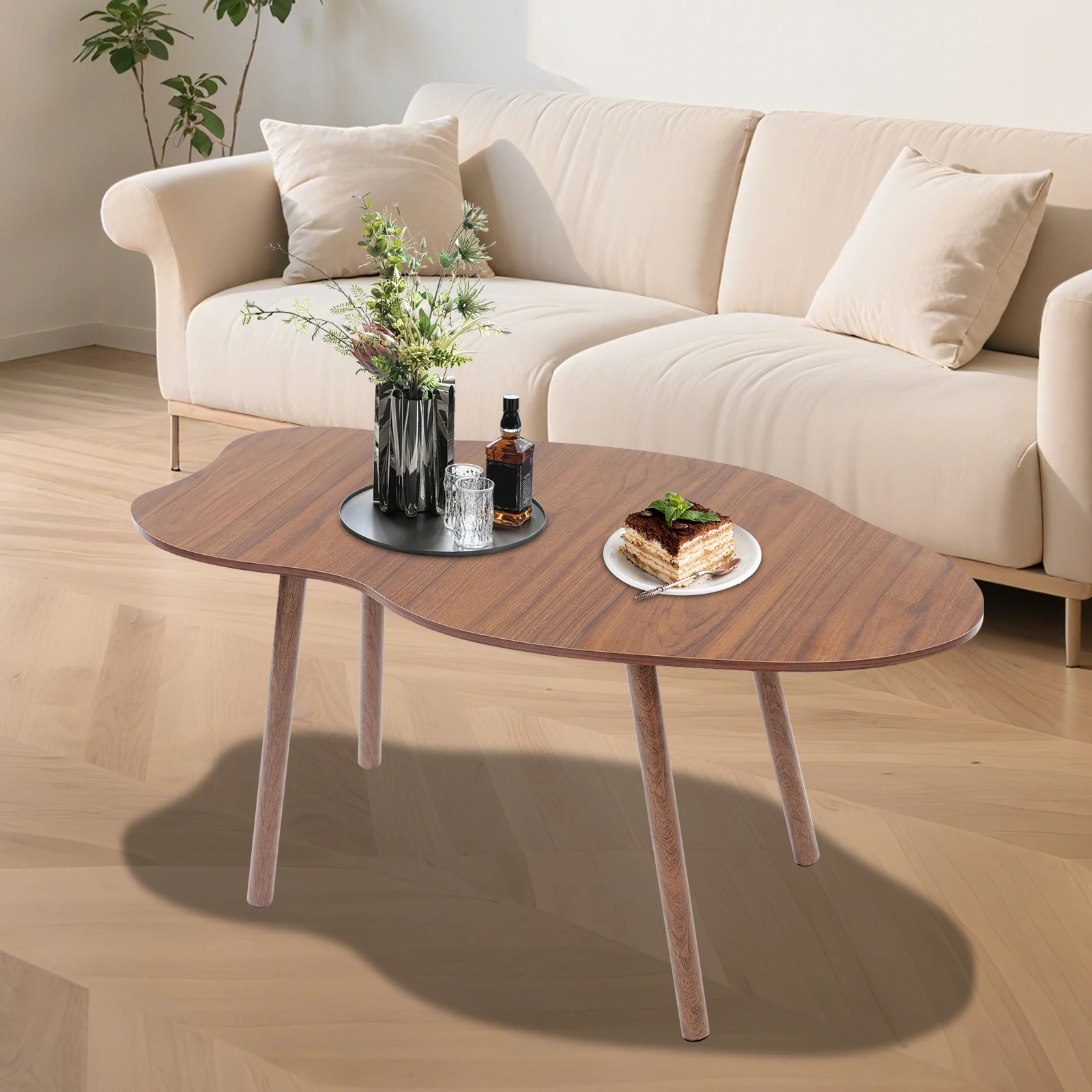 

Торцевой столик цвета черного ореха из массива дерева, современный приставной столик для дивана со столешницей в форме облака для гостиной, квартиры