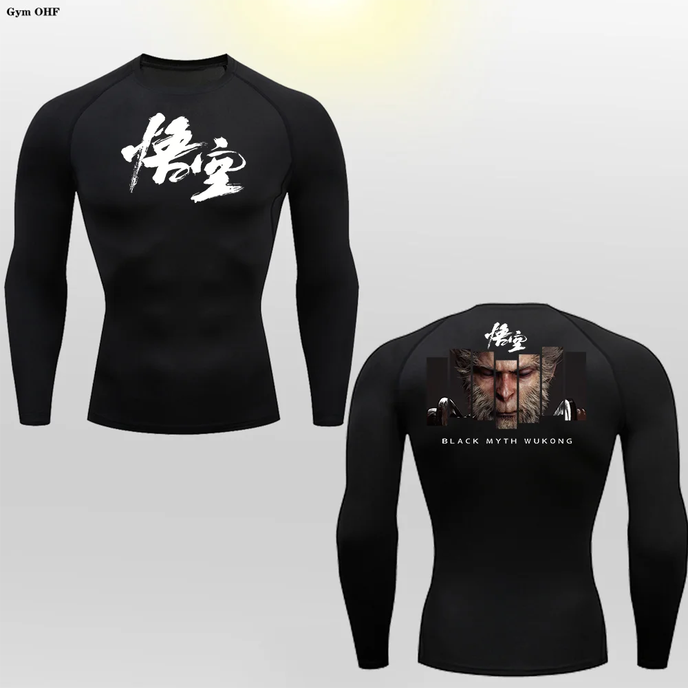 

Wu Kong Black Myth T-shirt For Men Anime Compressed Long Sleeves Tight Fitting Clothing Quick Drying Yoga Rashguard Fitness Gym