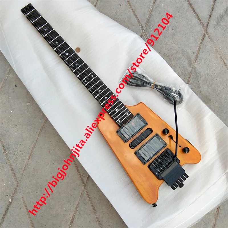New Red/Natural 6 Strings Headless Electric Guitar,Ash Body,Rosewood Fingerboard Passived pickup, BJ214 643