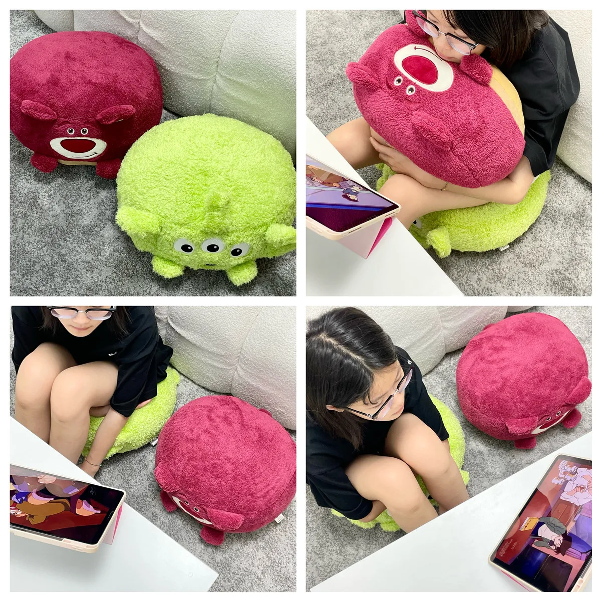 

Thickened Lotso Alien Seat Cushion Stuffed Anime Strawberry Bear Throw Pillow Sofa Bed Floor Mat Back Cushion Chair Home Decor