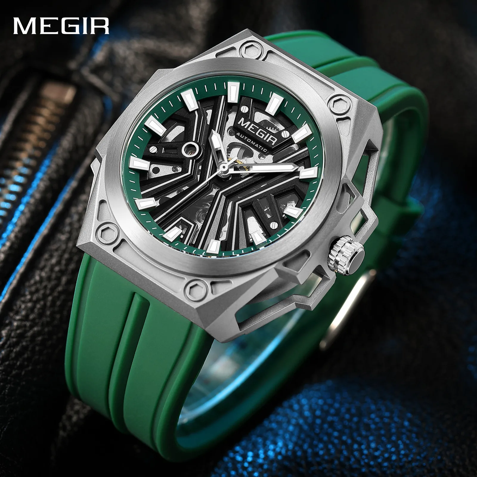 

MEGIR Элитный бренд автоматические механические часы для мужчин 5ATM водонепроницаемый корпус из нержавеющей стали спортивные повседневные наручные часы Relogio
