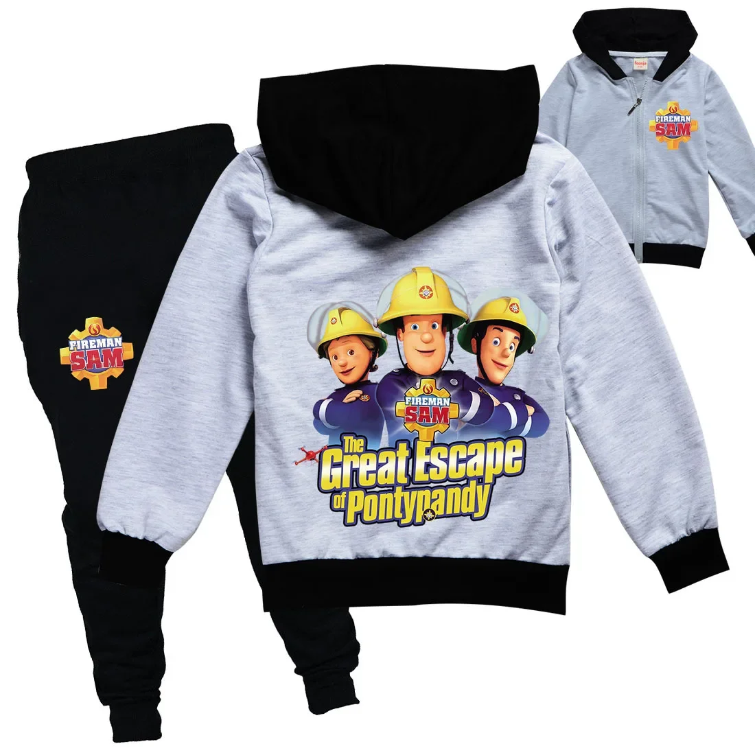 New Fireman Sam Costumes Clothes Baby Boys Clothing Sets Kids Hoody Zipper Jacket Pants 2pcs Set Toddler Girls Outfits Halloween