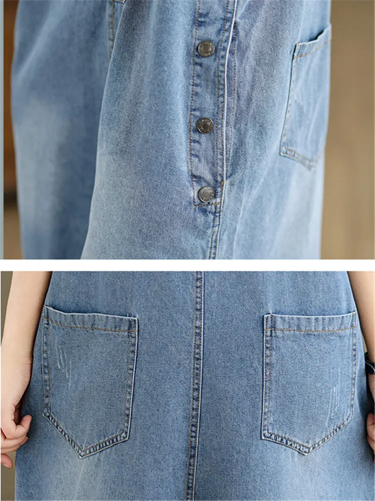 summer casual Denim Suspender Pants Women's 2024 New Shorts Autumn Korean Style Loose female Jumpsuit Jeans ropa de mujer