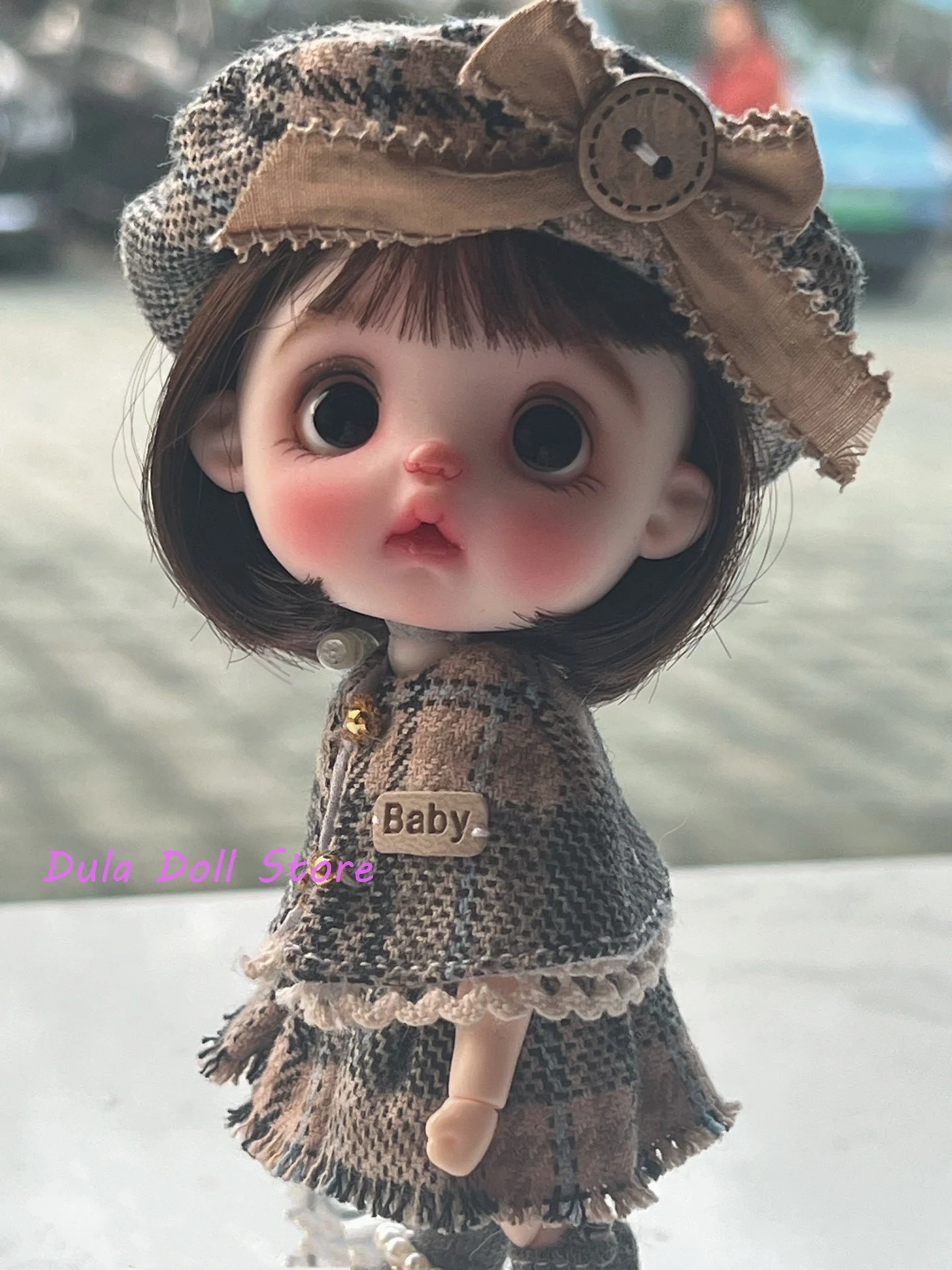 Dula 人形服ドレスミックスアンドマッチカラー起毛ドレスケープベレー帽セット Ob11 gsc 人形アクセサリー用