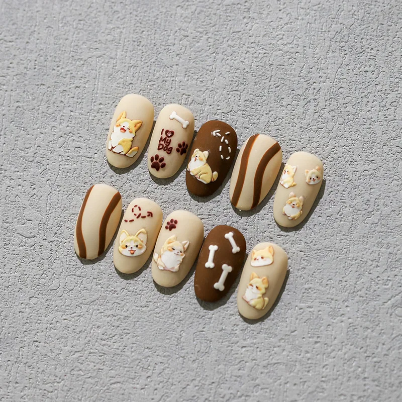 Cute Corgi Dog Cartoon 5D Embossed Reliefs Self Adhesive Nail Art Stickers Lovely Puppy Paw Print 3D Manicure Decals Wholesale