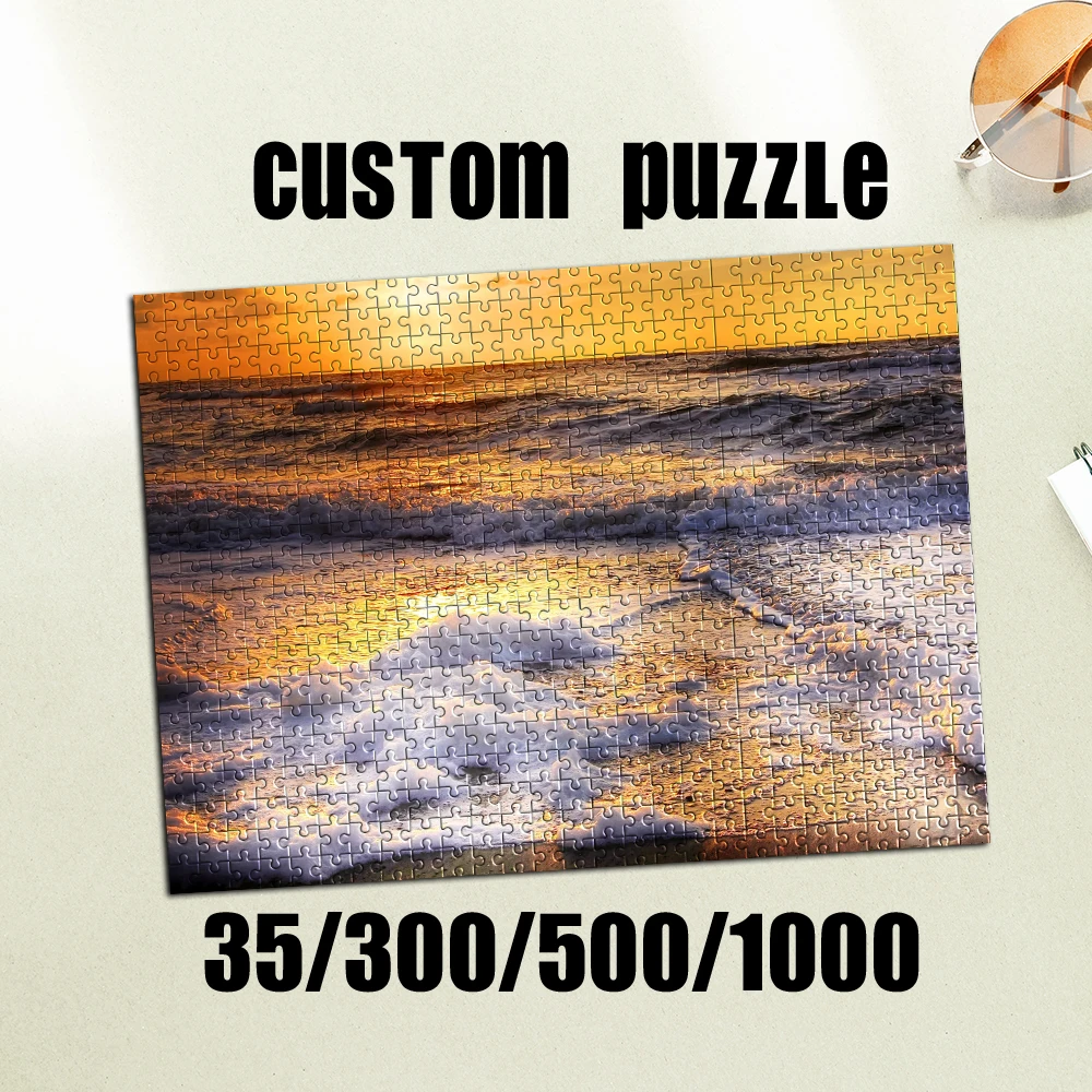 Personalized Custom Photo Puzzle Customized Seaside Sunset Wave Theme Puzzle Wooden/cardboard for Adults DIY Toys Decoration