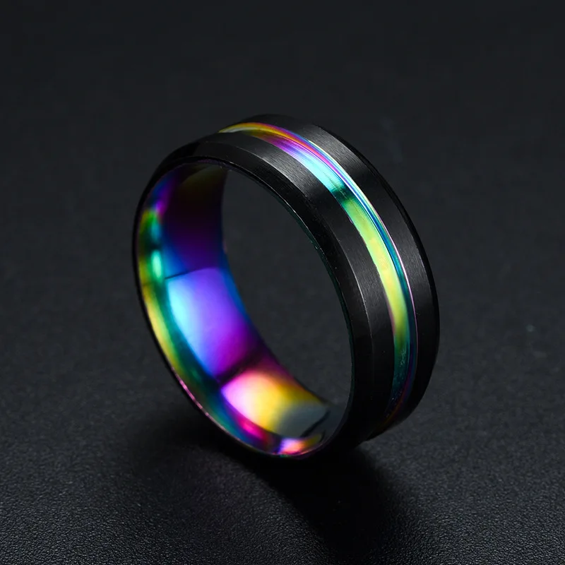 8MM Black Titanium Ring for Men Boys Simple Stainless steel Rings Trendy Rainbow Groove Rings Jewelry Accessories Gifts - Image 8