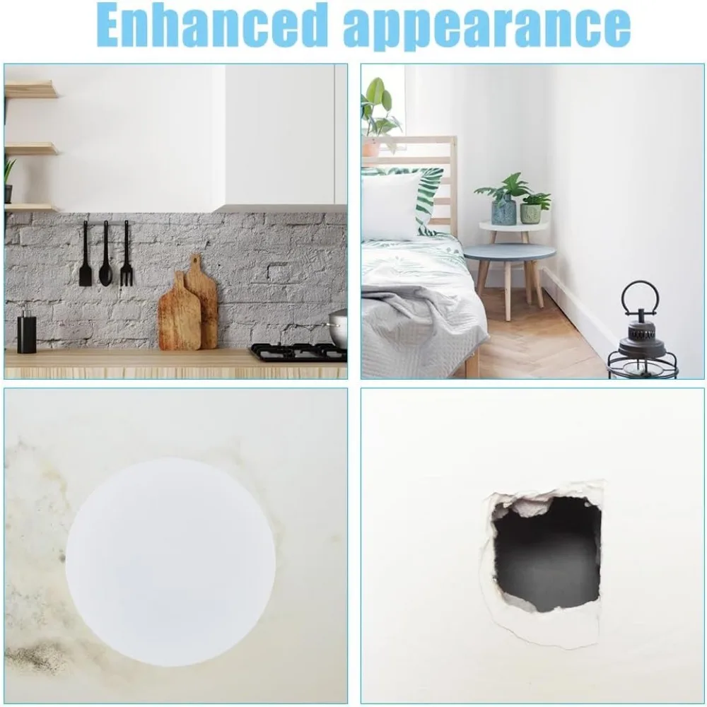 8Pcs Plastic Flat Blank Wall Hole Cover Sheets with 60PCS Plastic Stickers 5.98inch PVC Material Dustproof Cover Plate Flat Roun