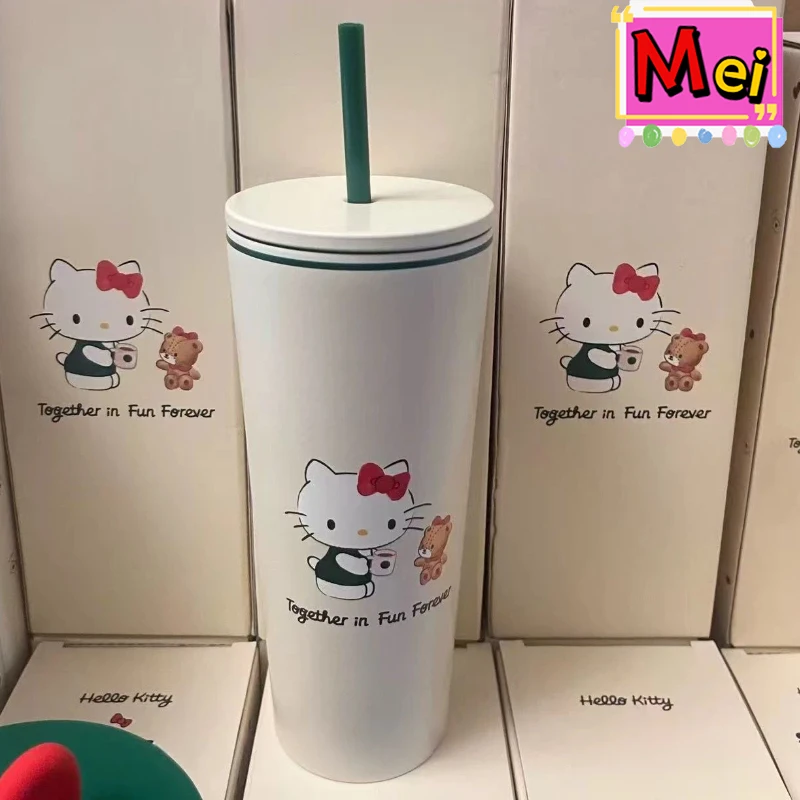 New 710ml Cute Kitty Insulated Cup Cartoon 304 Stainless Steel Straw Cup Simple Large Capacity Portable Water Cup Christmas Gift