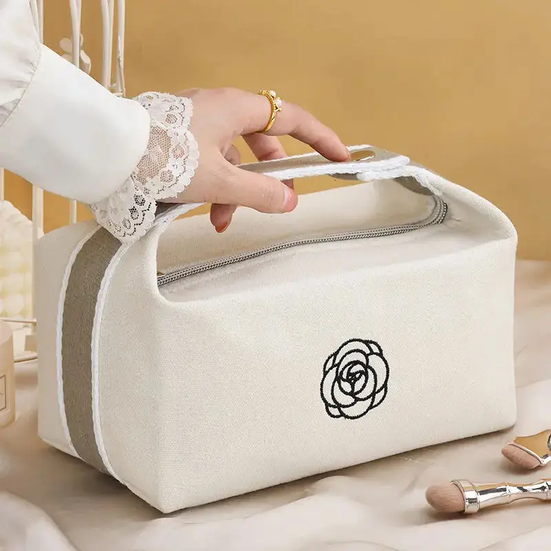 Travel Portable Storage Bag Camellia Print Handheld Cosmetic Box Fashion Premium Feeling Cosmetics Lipstick Key Makeup Bag