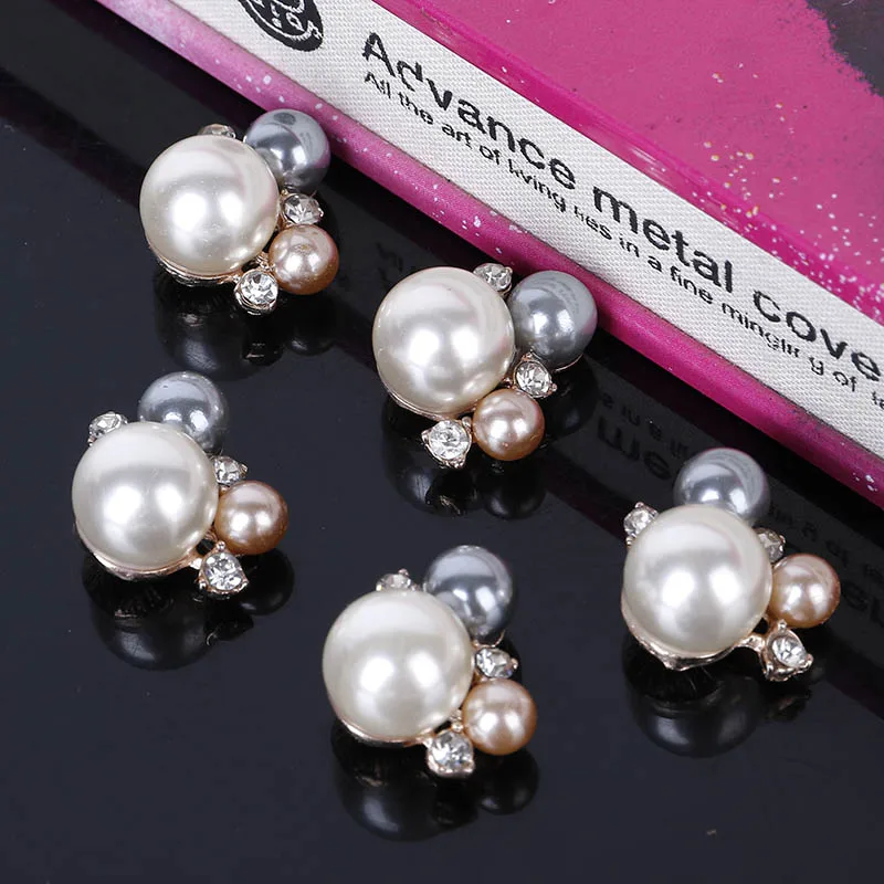 Engood 100Pcs Colorful Pearl Rhinestone Buttons Sewing Trim & Embellishments Craft Buckles Wedding DIY Hair Accessories HZ263