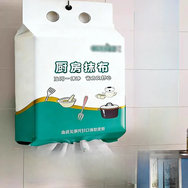 使い捨て厚手キッチンタオル　楽々拭き取り乾湿両用　油汚れ除去　吊り下げ式ふきん　家庭用掃除道具