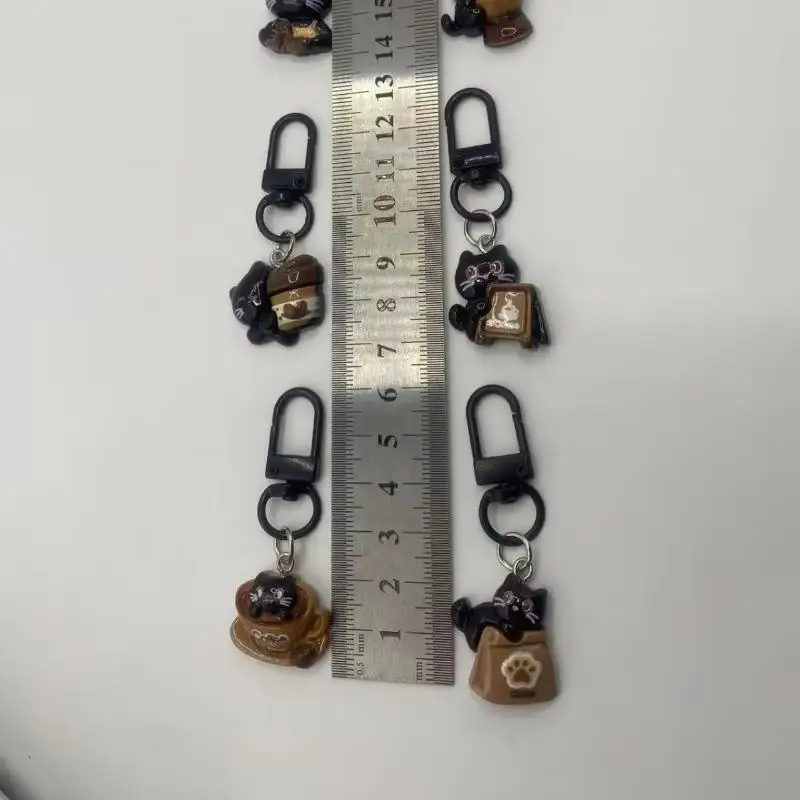 

6Pcs Cute Chocolate Coffee Bag Charm Pendant Couples Backpack Purse Decoration Cartoon Black Cat Keychain For Women Gift
