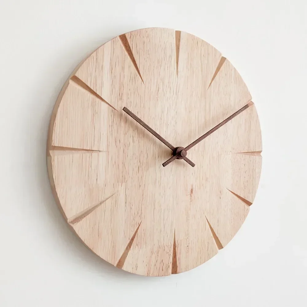 

12 Inch No Punch Solid Wood Wall Clock Creative Nordic Simple Silent Clock Home Living Room Wall Clock Decoration Accessories