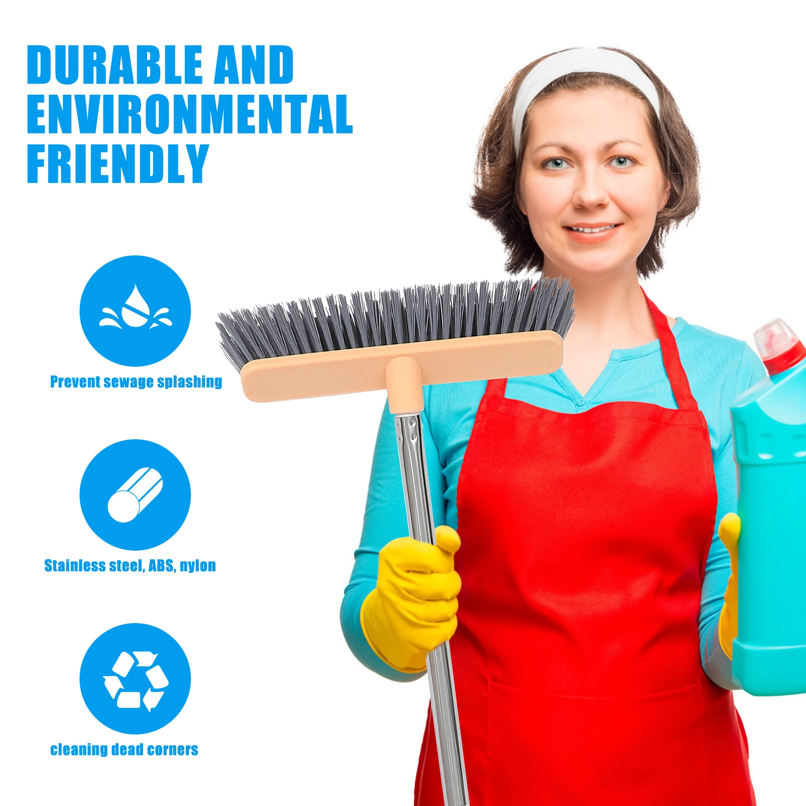 

Stainless Steel Floor Extension Durable Bathroom Broom Long Handle Home Cleaning Tool 45 Degree Tilt Multi-Purpose Scrub Brush