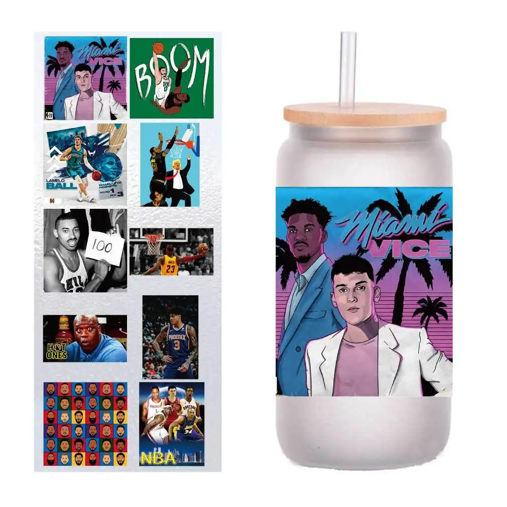 

10/Pack Basketball League sports UV transfer stickers Crystal label DIY Cup stickers customized four inches