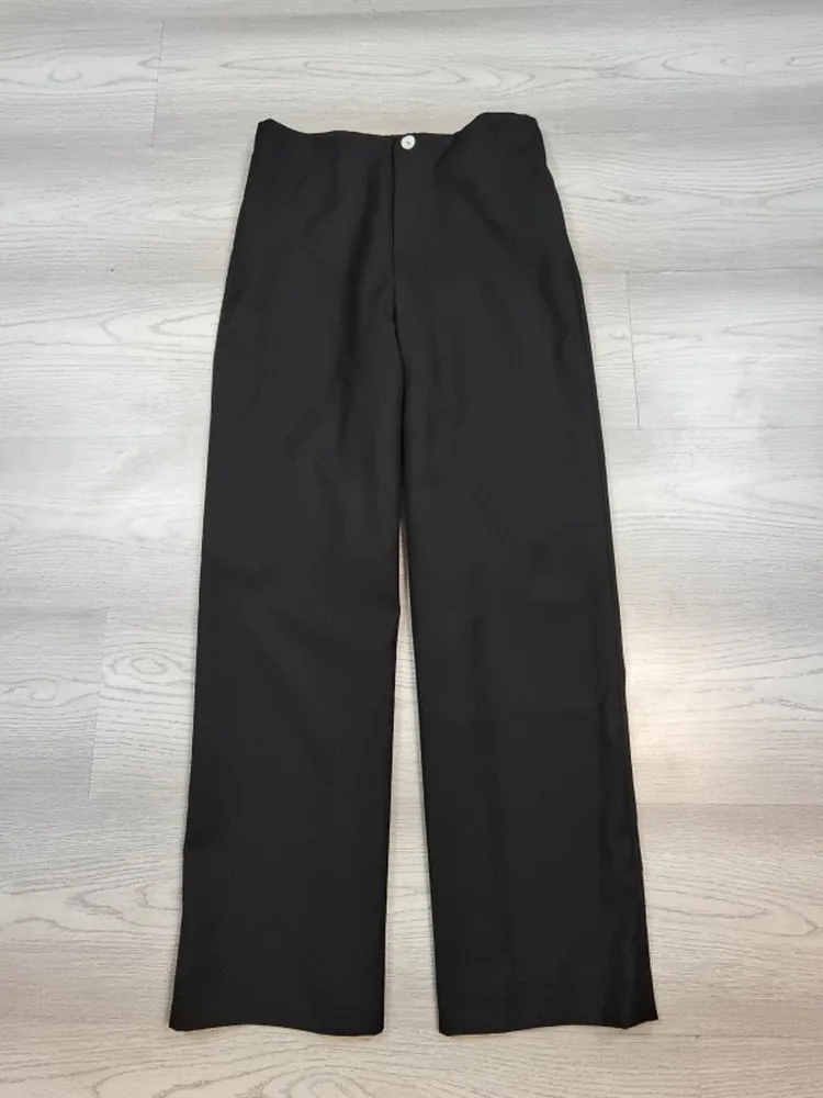 Autunno nuovi pantaloni da abito in misto lana da donna allentati modello diagonale ad alta densità busin casual gamba dritta a vita media pantaloni lunghi...