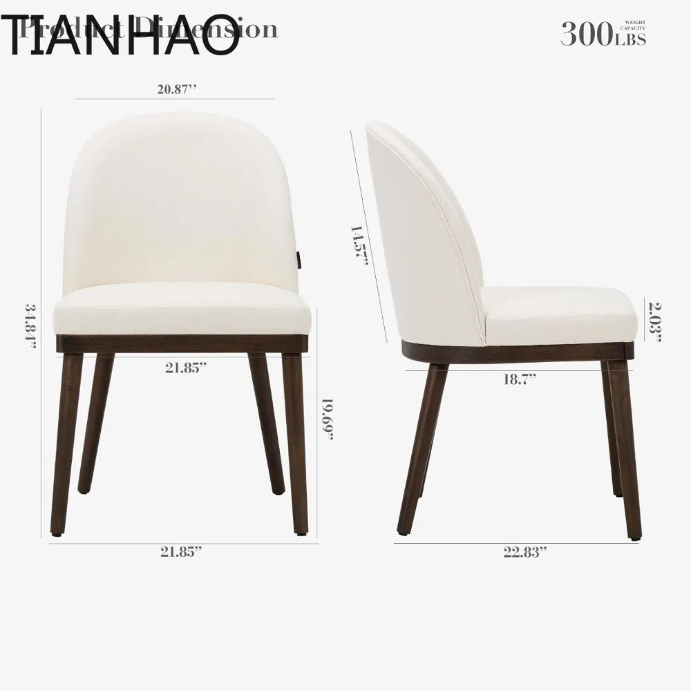 Wooden Dining Chairs Set of 2, Wide Seat Upholstered Kitchen Chairs with Backrest, Fabric Dining Room Chairs for Hotel,
