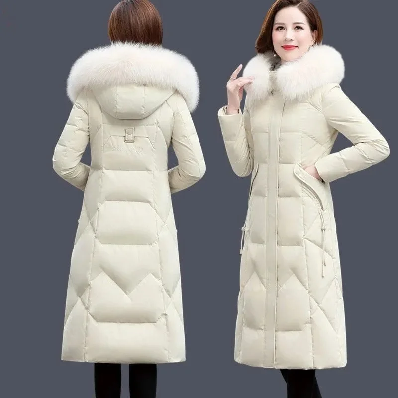 2024 New Winter Puffer Jacket Women's Warm Parkas Fashion Fur Collar Hooded Long Coat Women's Oversize Thick Warm Overcoat Outwe