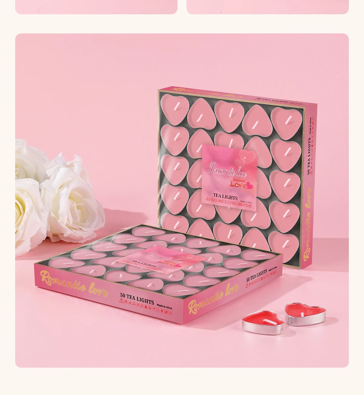 Heart shaped candles with love, smokeless and tasteless, romantic atmosphere, birthday cake, courtship