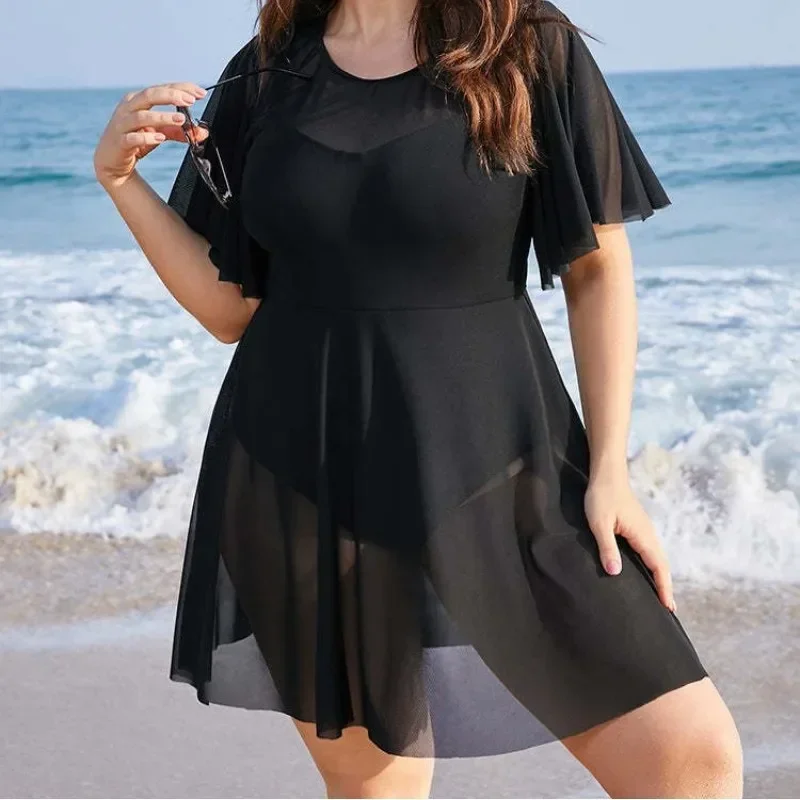 New Solid Plus Size Women Swimwear Tankini Female Summer One Piece Swimsuit Bikini 2025 Mujer Large Bathing Suit Maillot De Bain