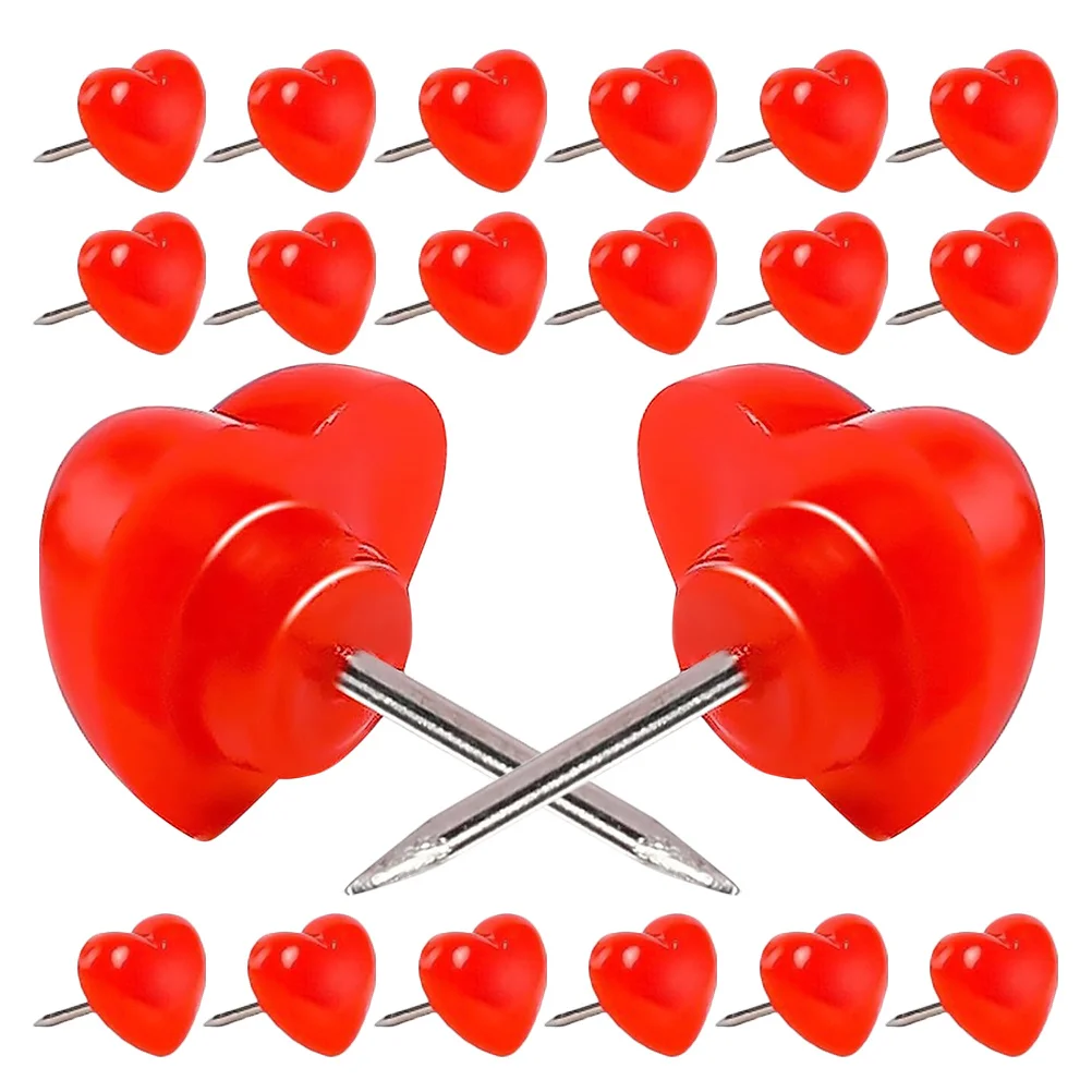 

50Pcs Heart Push Pins Red Decorative Steel Point Thumb Tacks for Bulletin Board Cork Board Map Photo Note Message Indicator