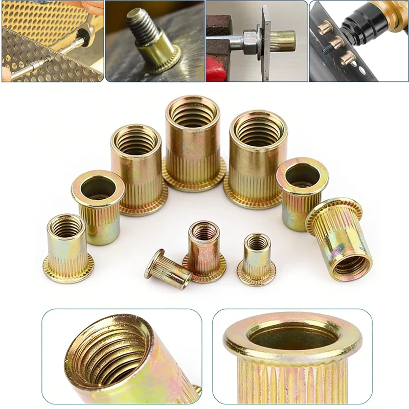 50/160 Pcs Hand Rivet Nut Manual Riveter Nut Tool for M3-M12 Blind Flat Head Threaded Rivet Nut Cover Galvanized Carbon Steel