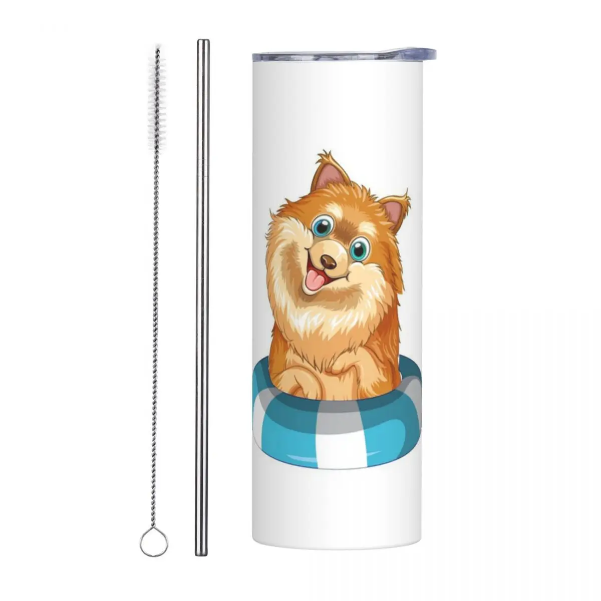 Vaso térmico de acero inoxidable Teacup Shih Tzu, tazas aisladas al vacío, botella térmica para bebidas frías con pajitas y tapa, 20oz