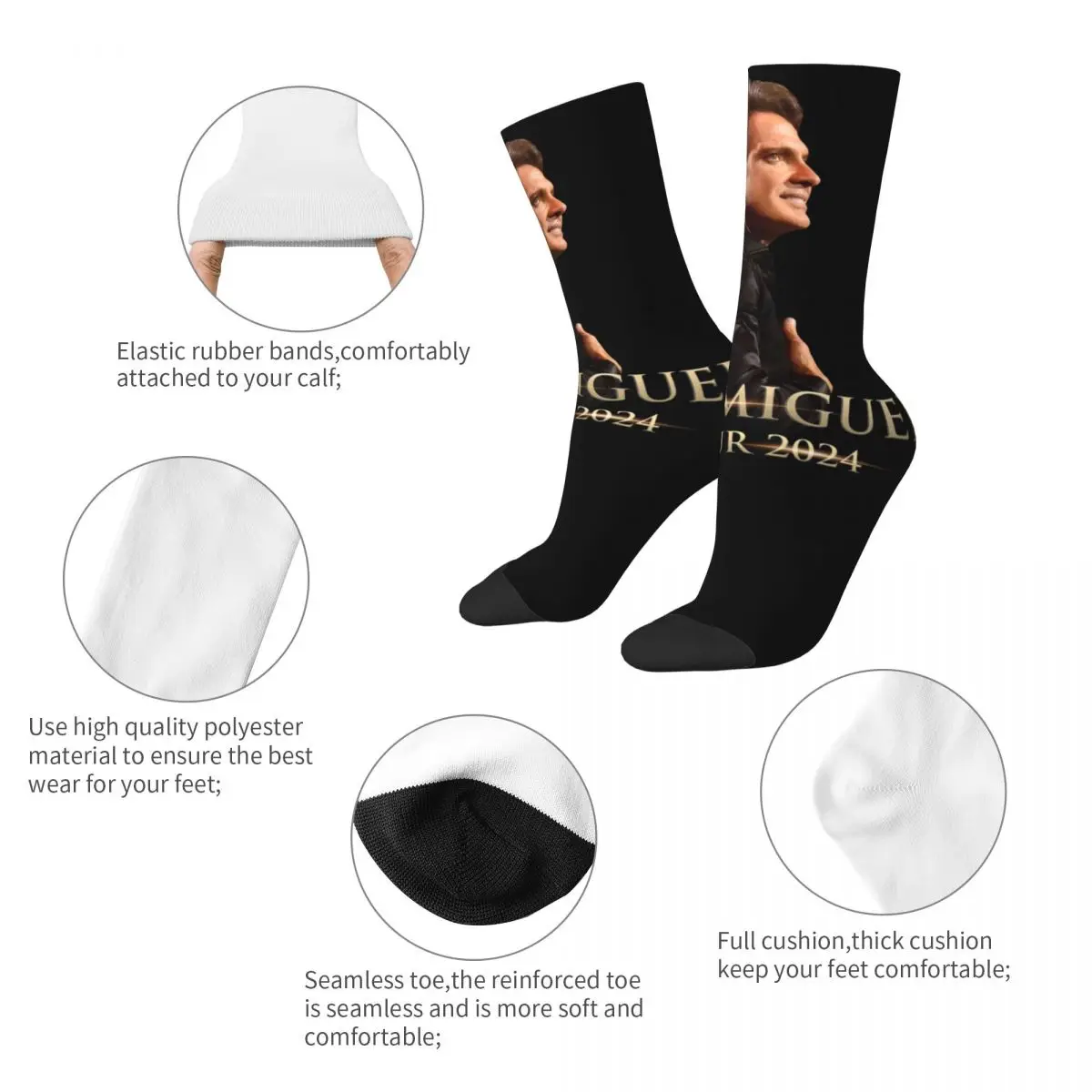 Luis Miguel Tour 2024 Product Socks Flexible Mucisian Hip Hop Sport Long Socks Soft for Women\'s Present