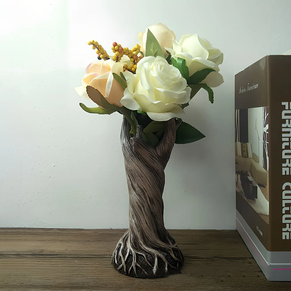 1pc Modern Resin Tree Trunk Flower Vase, Contemporary Tabletop Decorative Sculpture with Hollow Branches Toys Gifes Display