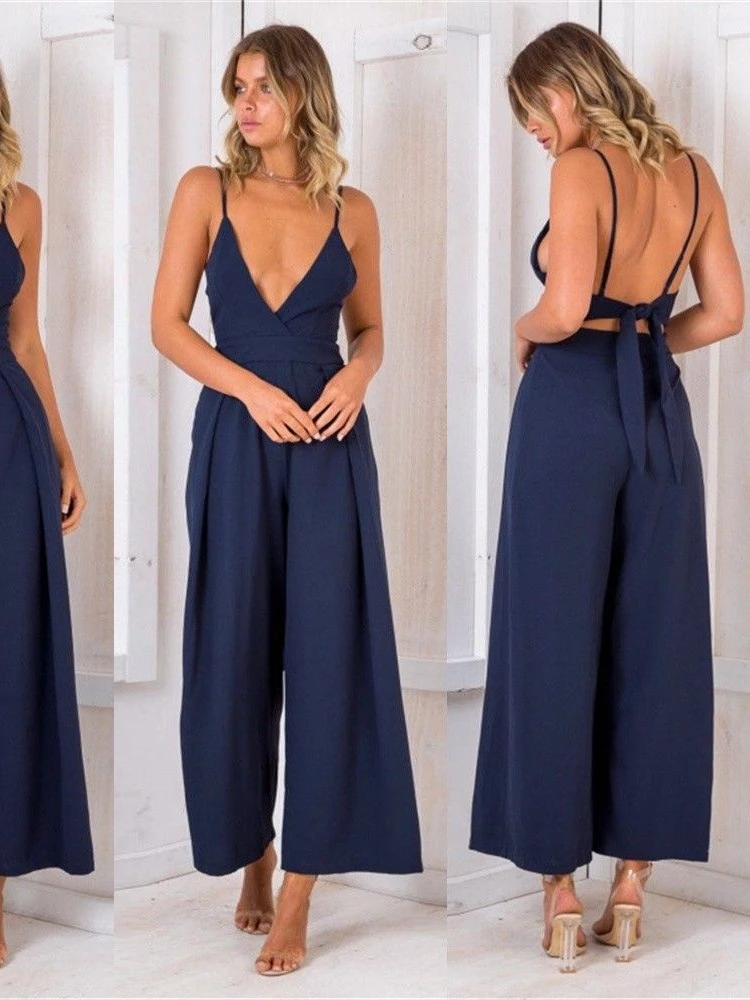 V-Ne Band Open Ba Wijde Pijpen Jumpsuit Dames Hoge Taille Straat Sle Casual Broek Eendelig Pak Ba Eenvoudig Ontwerp