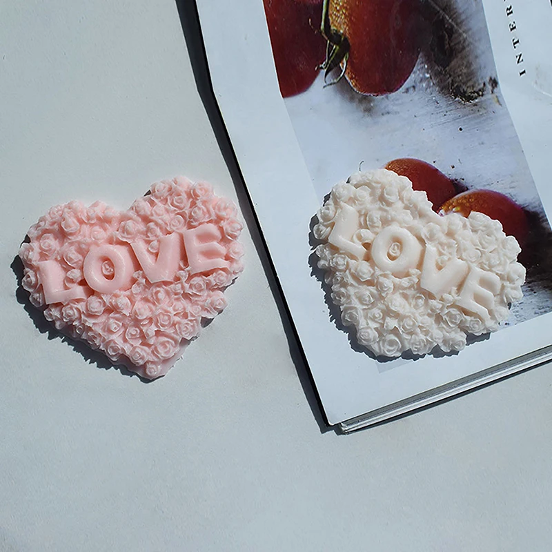 1Pc Rose Heart Shape Silicone Mold DIY Love Flower Candle Plaster Making Tool Chocolate Ice Mould Decor Valentine's Day Gifts