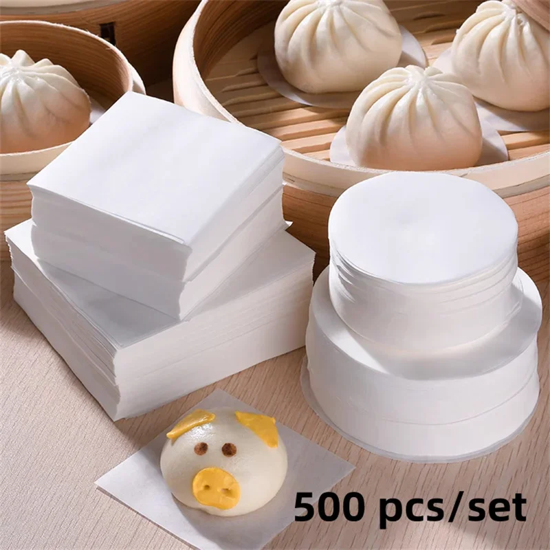 500pcs white Round suqare bamboo steamer buns Paper Liners Non-stick Oven mat BBQ Grill Paper Hamburger Patty Baking Paper