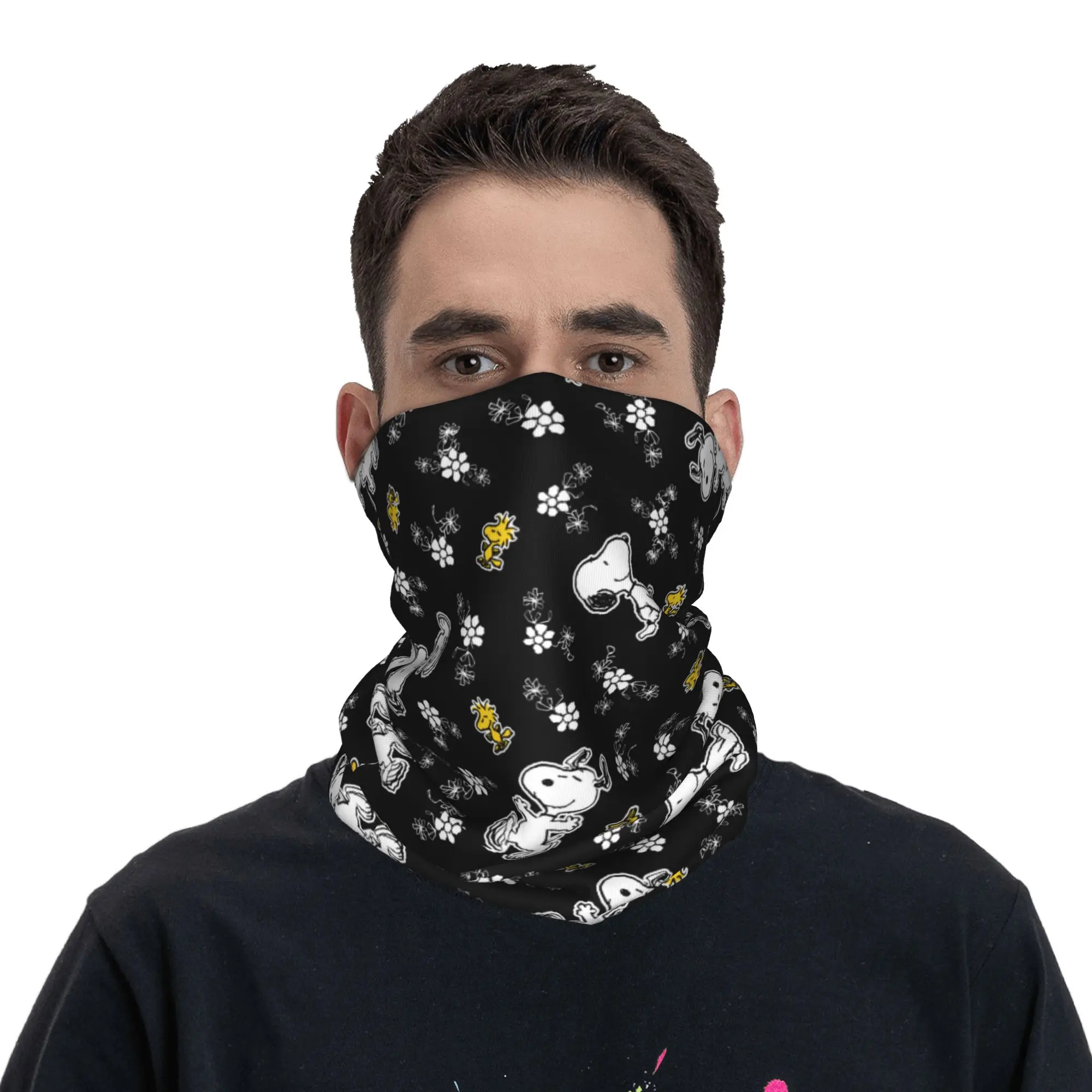 Snoopys Fun & Flowers Bandana Neck Cover Printed Mask Scarf Warm Balaclava Outdoor Sports for Men Women Adult Breathable