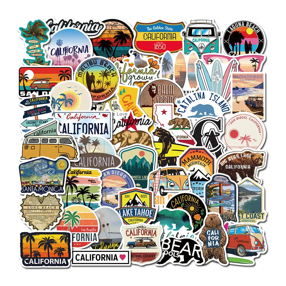 10/50pcs USA California Scenery Stickers Forest Grizzly national park Surfing Vacation Decal Sticker To DIY Laptop Phone Guitar