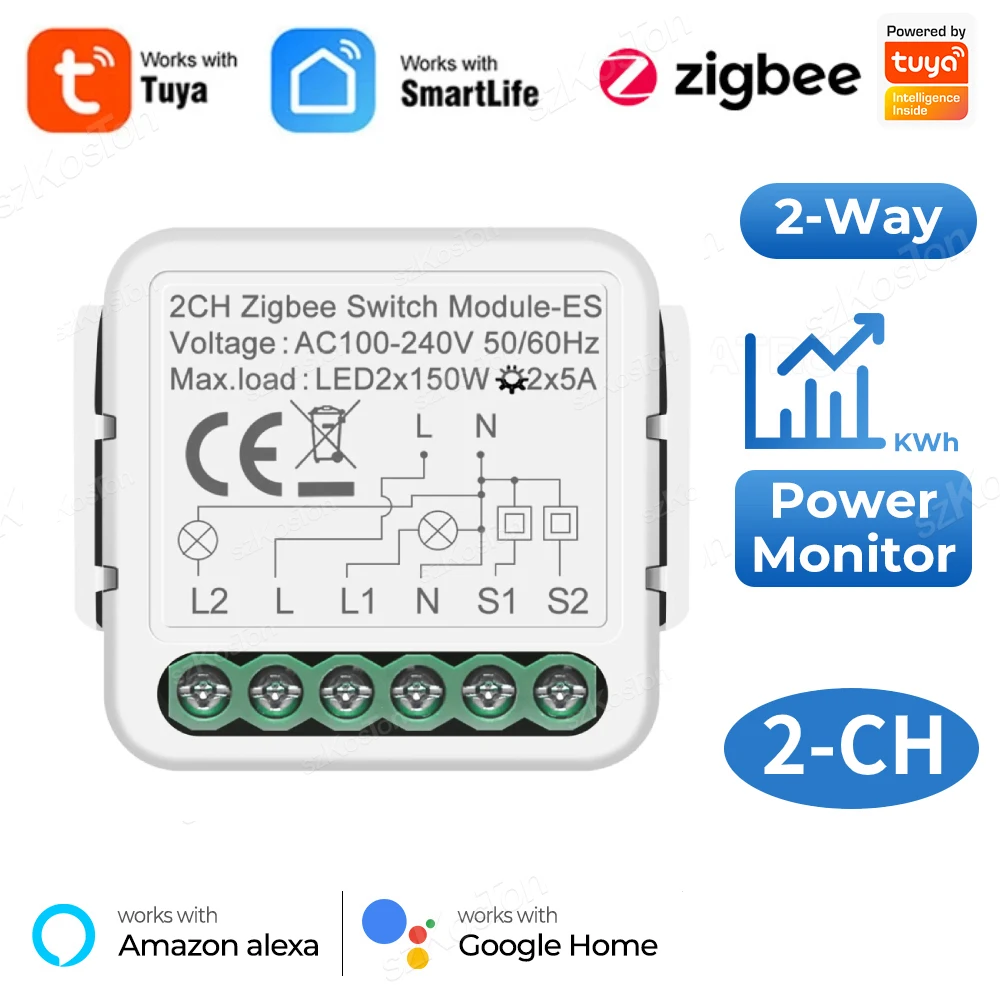 

Умный выключатель Tuya ZigBee с функцией контроля мощности, универсальный модуль Разрушителя «сделай сам», 2 канала, 1 канал, работает с Alexa Google