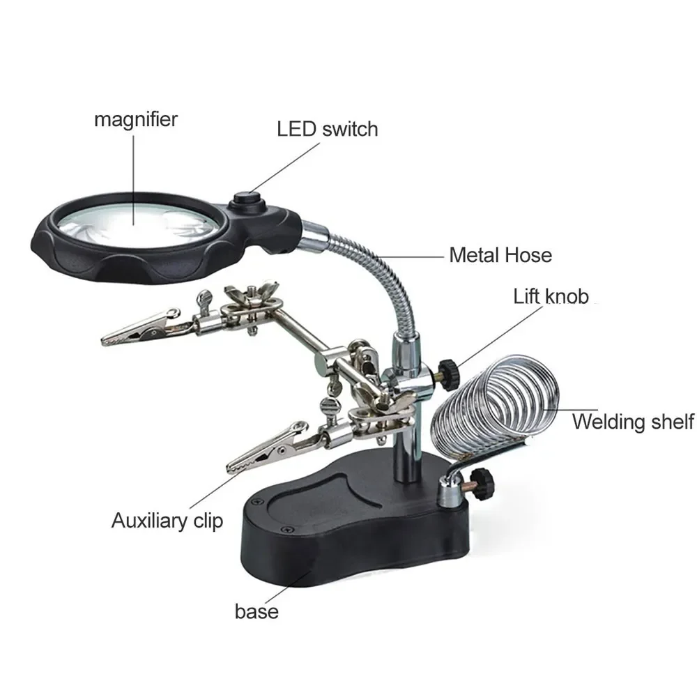 New magnifying glass 3,5 x 12X 3rd piece, aid Clip, LED lighting, hand welding stand, magnifying glass, Lens Repair