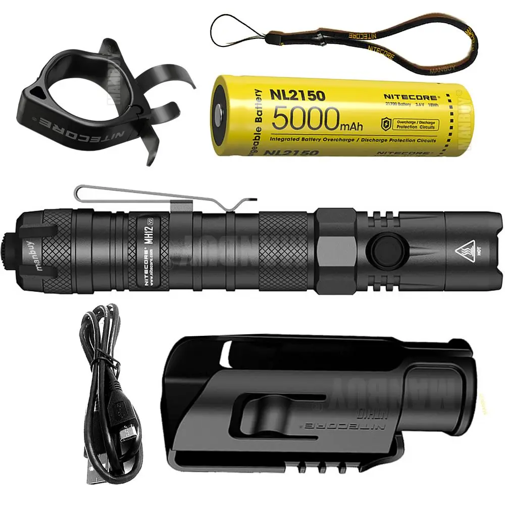 2024 Original nitecore MH12-v2 1200 Lumen LED USB type-C Rechargeable Flashlight +5000mAh 21700 Battery +NTR10 Tactical Ring Pro