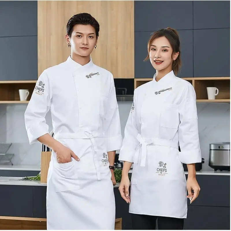Chef Uniform Men Jacket Cooking Clothes Kitchen Shirt Waitress Food Service Hotel Fast Food Hot Pot Cake Shop Coat Custom Logo