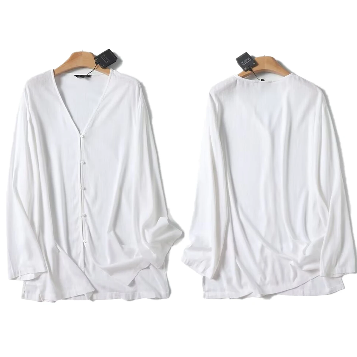 

Dave&Di French Minimalist Single Breasted White Cardigan Linen Lazy Loose Jacket Women