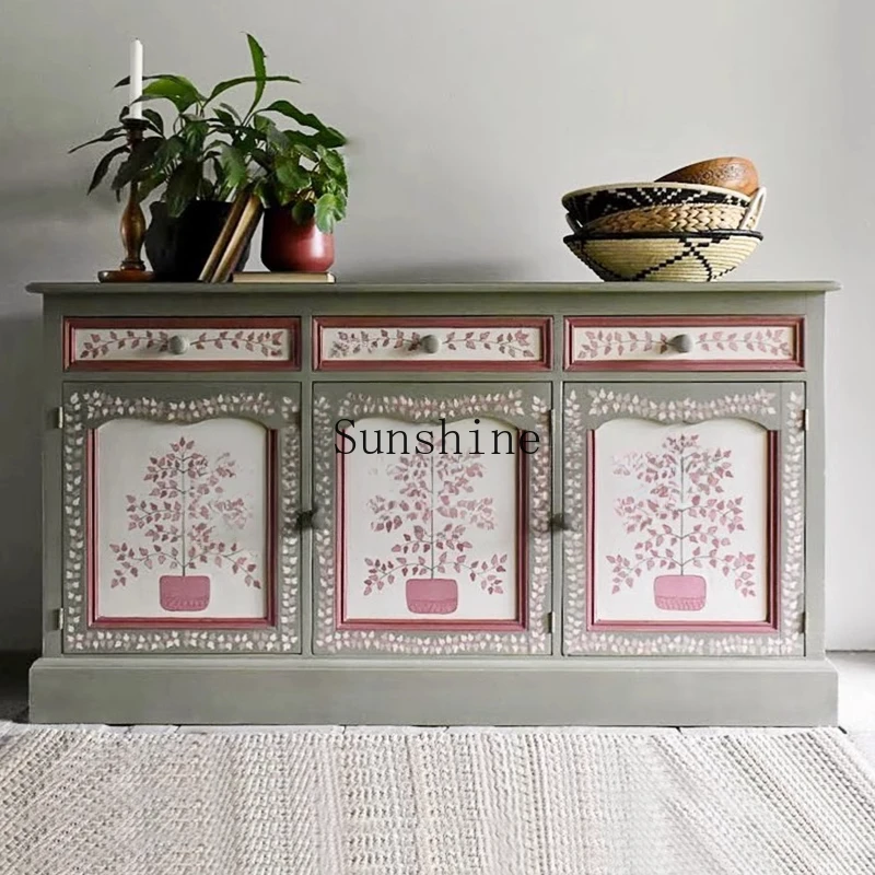 Neoclassical solid wood storage/personalized entrance cabinet/hand-painted multi-function simple and modern  FT