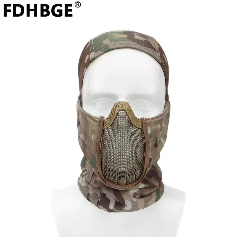 

FDHBGE Tactical Headgear Masks Safety Protective Hunting CS Wargame Cap Steel Mesh Airsoft Paintball Outdoor Shooting Equipment